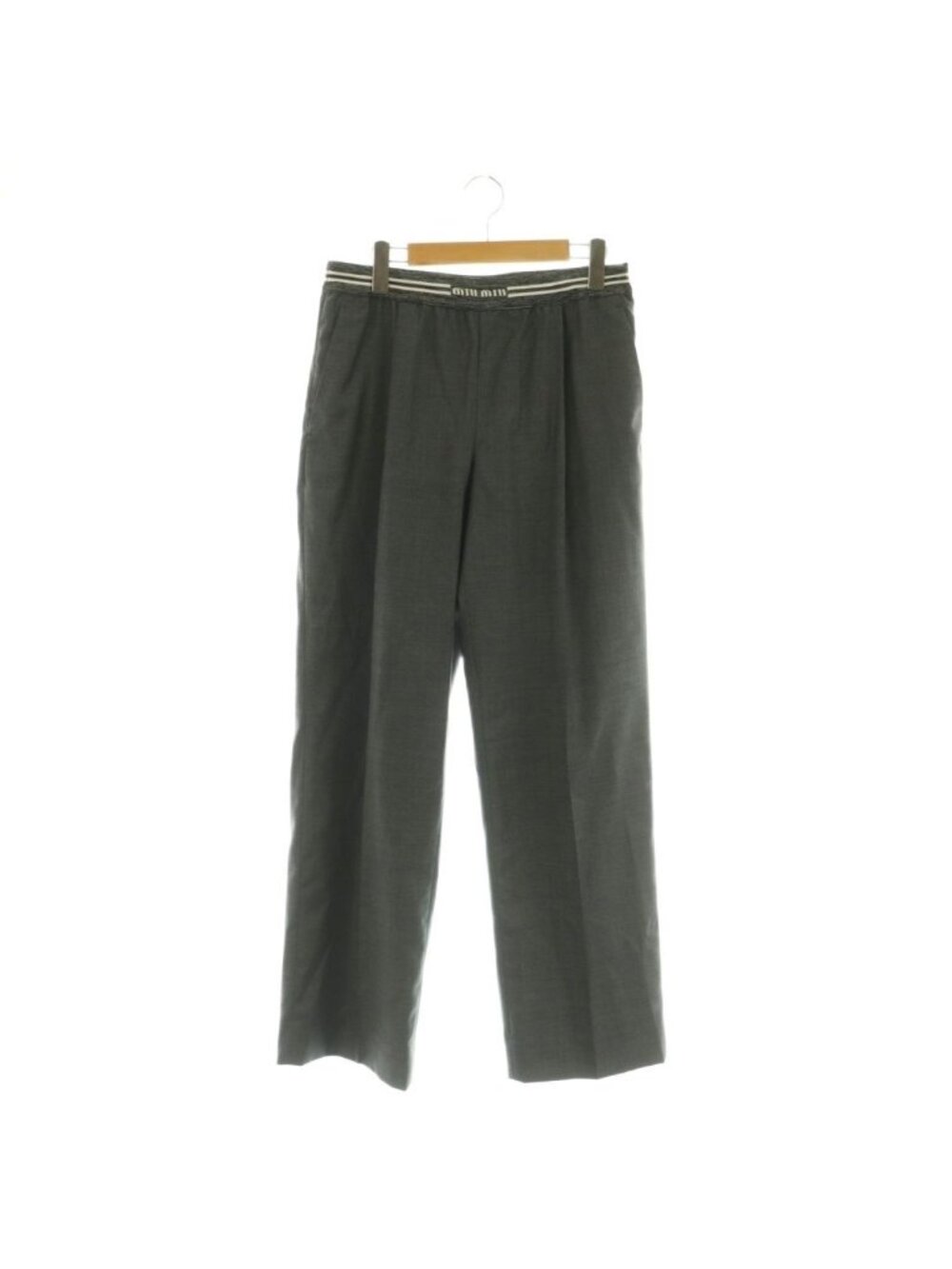Miu Miu Waist Logo Virgin Wool Easy Pants Straight Gray 36